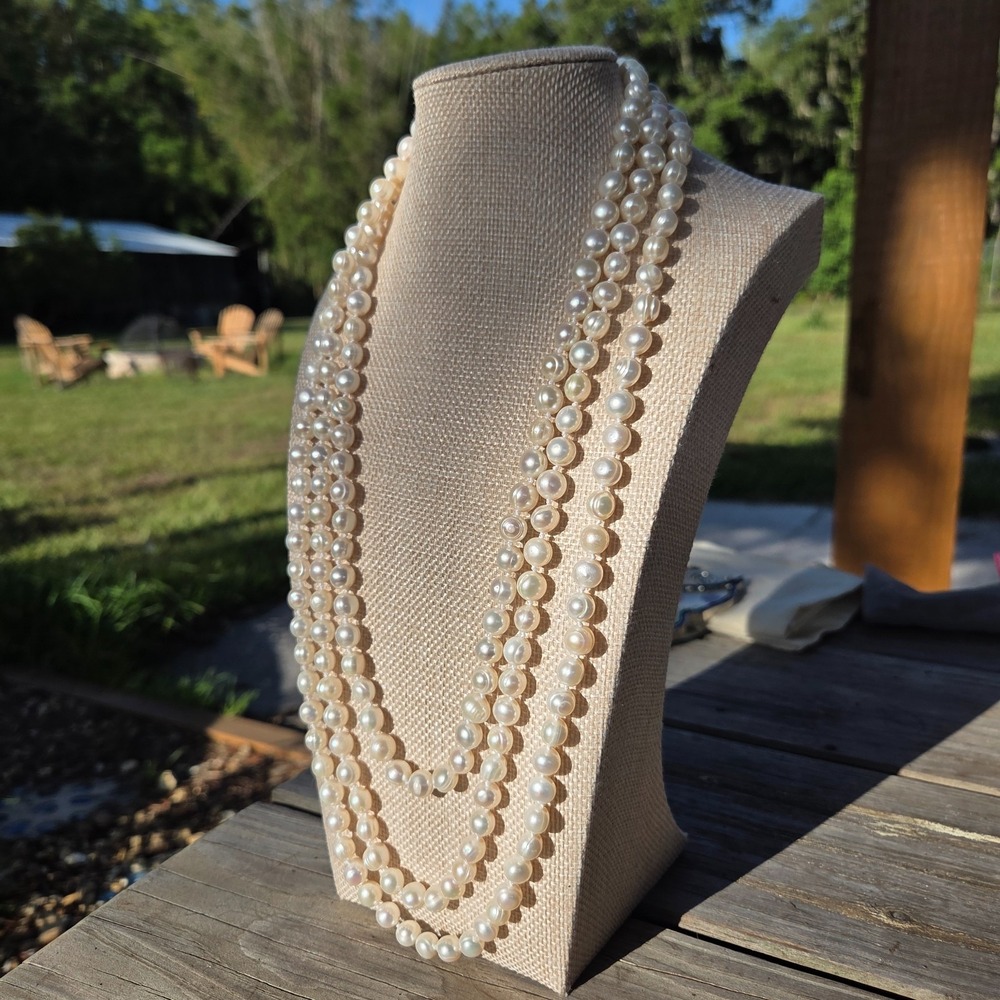 Vintage Real Freshwater Pearls Opera Length Necklace Knotted (80" Long) Estate